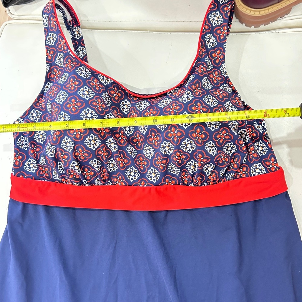 Lands End Womens 18W Navy Blue Red Medallion Print Swim Dress One Piece Swimsuit - Picture 5 of 14